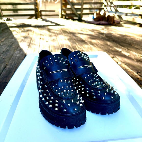 Steve Madden Black Studded Loafers - Picture 2 of 5